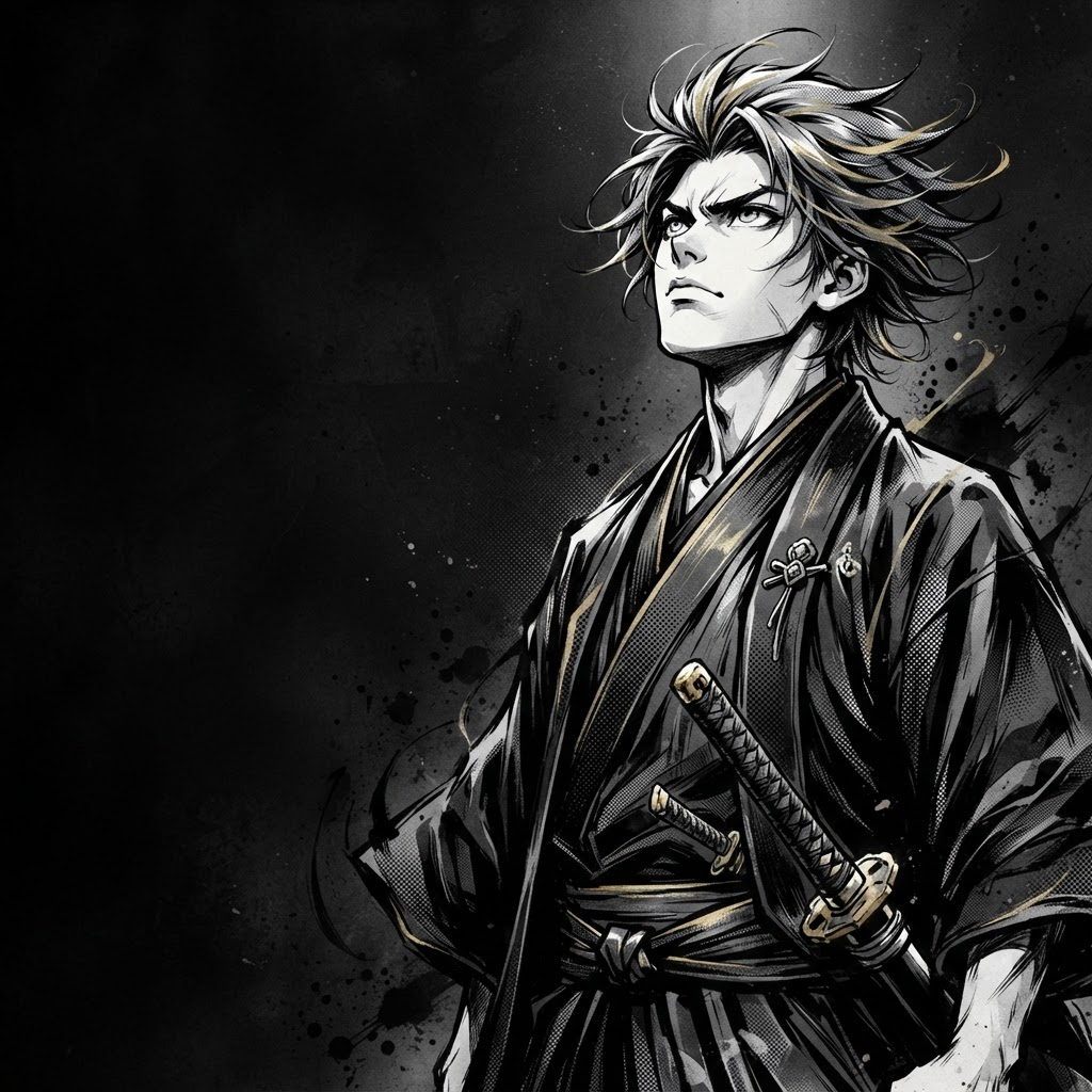Illustration manga premium encre et or